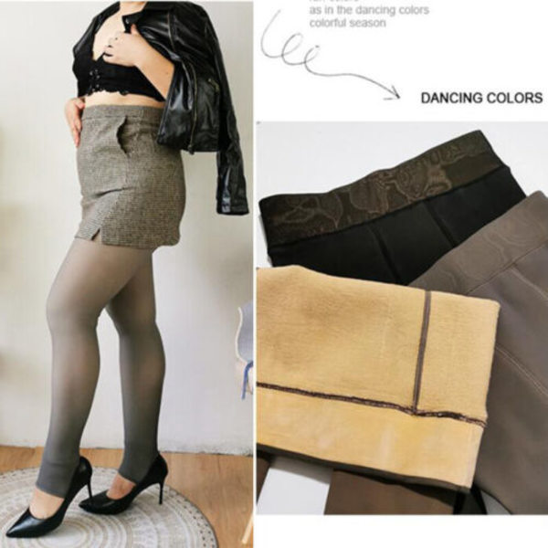 Plus Size Fake Translucent Varm Fleece Strumpbyxor Vintertights Gray exposed 100G