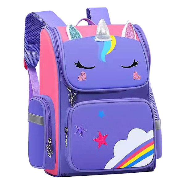 Barn Unicorn Ryggsäck Axelrem Skolväska Ryggsäck Purple-L