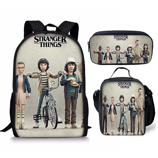 Stranger Things4 Student Skolväska Barn Unisex Ryggsäck Måltidsväska 20 3pcs