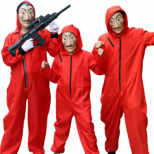 Salvador Dali L Casa Money Heist Cosplay-kostym för vuxna Bodysuit+mask S