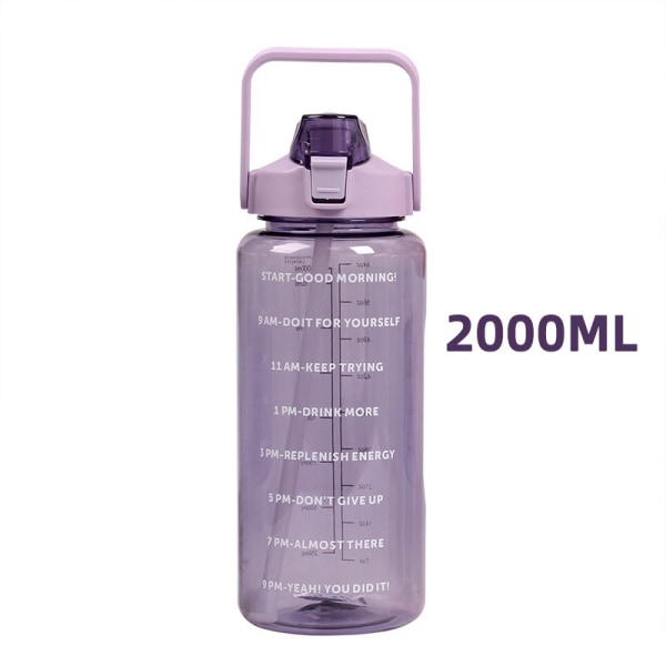 2 liters vattenflaska med sugrör Stor portabel sportvattenkopp Purple 2000ml