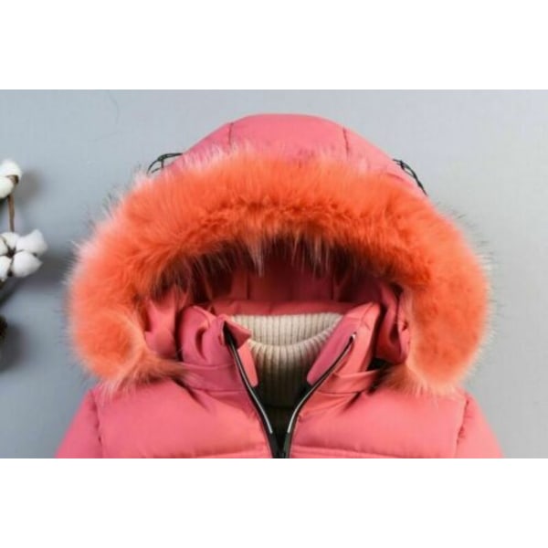 Flickor Vinter Varm Hooded Coat Vadderad Tjock Parka Cotton Jacka Watermelon Red 120cm