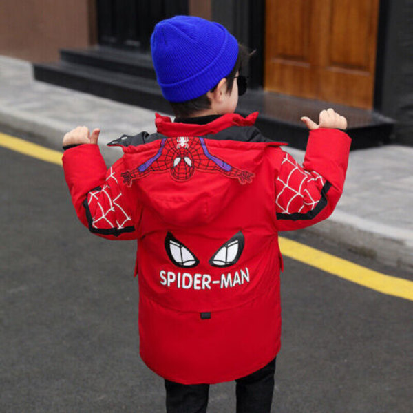 Barn Pojkar Spiderman Huvjacka Vinterkappa Parka Ytterkläder Red 130cm