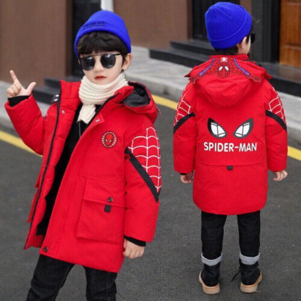 Barn Pojkar Spiderman Huvjacka Vinterkappa Parka Ytterkläder Red 110cm