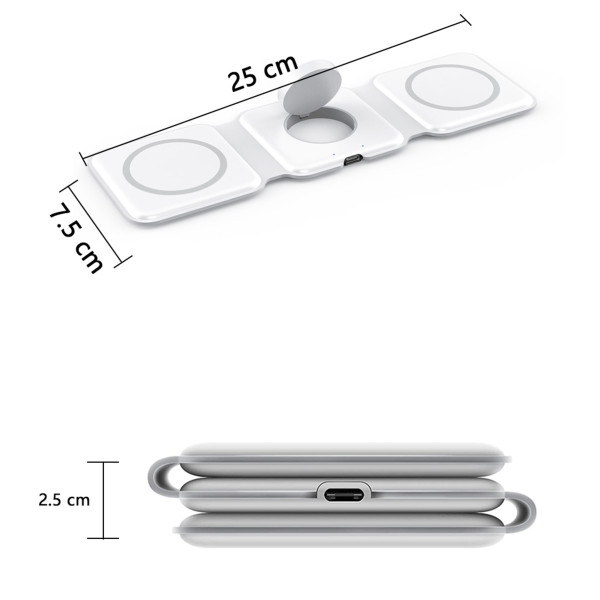 3 i 1 trådlöst laddningsställ Trådlöst bärbart hopfällbart stativ Laddning för Iwatch/Airpods/iPhone (utan adapter)