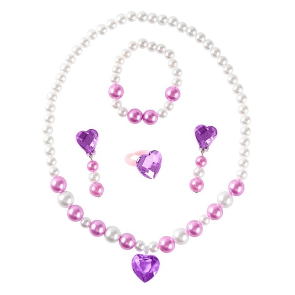 5 st Kids FishTaile Pearl Necklace Armband Örhängen Ring Set purple