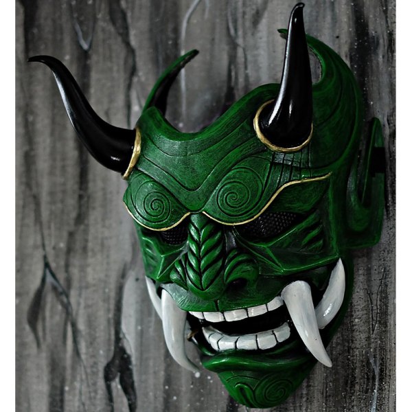 Sigill röd prajna mask, tjur djävul röd ansiktsgrimas med rep horn mask - halloween green