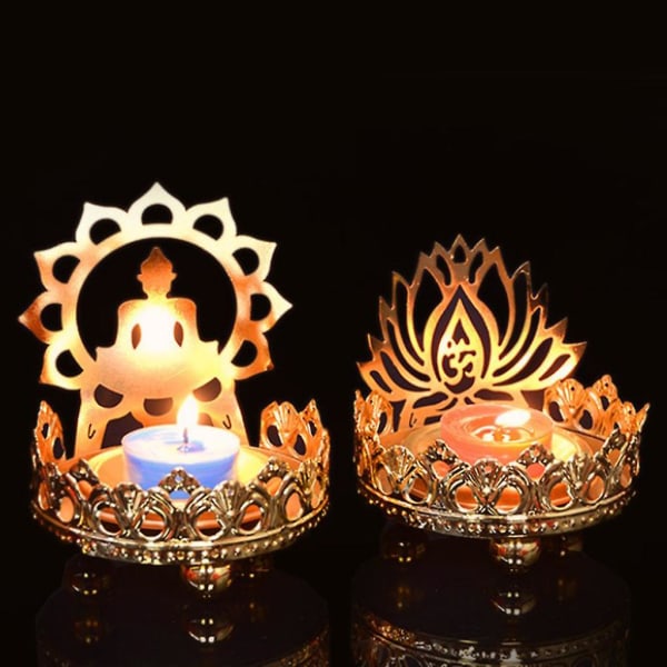 Buddhistisk ljusstake i vintage , buddhistisk lampa som sitter i lotus, dekorativt sovrum i hemmet, dekoration av yogarum, buddhistiska tillbehör