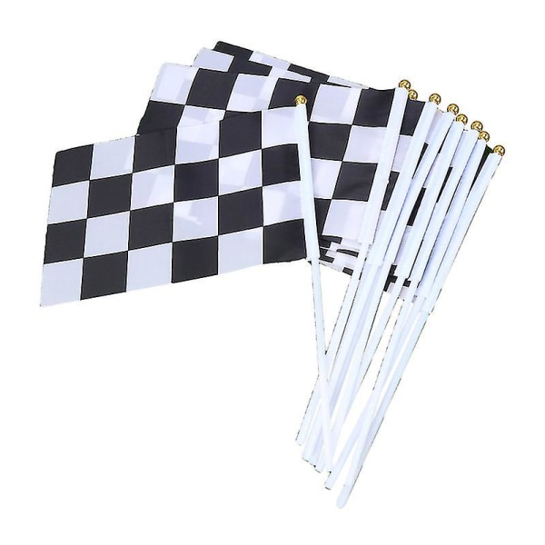 25 st rutiga racingpolyesterflaggor med pinne svartvit handflagga 14x21cm