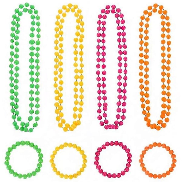 Pärlor Halsband och armband Mardi Gras Party Favors 8 st Set 4 färger