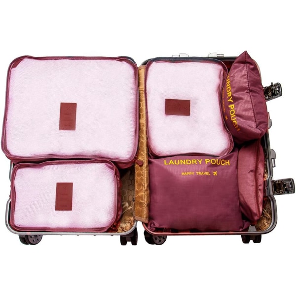 Packningskuber Resväska Organizer Packing Cube 8 delar Klädväskor Packing Cube Organizer Idealisk för duffelpåsar 6-delat rött vin, packningskuber