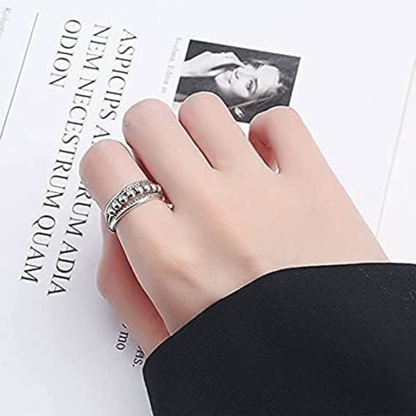 925 Sterling Silver Anxiety Ring Spinner Ringar för Kvinnor Män Retro Justerbara Fidget Band Ringar