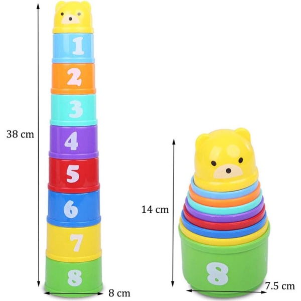 Stapling av koppar, 9 st med bokstäver och siffror. Vikbara koppar Leksaker för baby Barn pedagogisk leksak (slumpmässig färg)