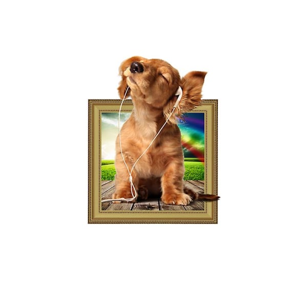 40x50 cm 3d Hund Väggdekal Creative Avtagbar 3D Hål Valp Väggdekor Vardagsrum Sovrumsinredning