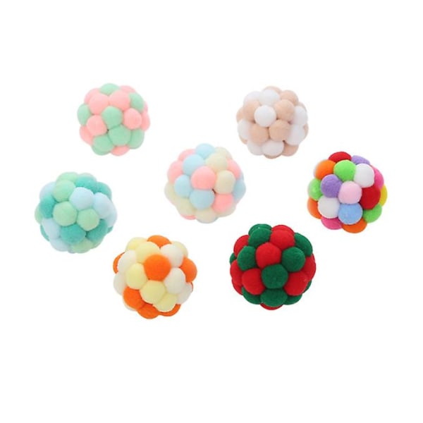 7st kattleksaksbollar Färgglada mjuka luddiga bollar Flerfärgad kattpumpboll interaktiva kattungeleksaker