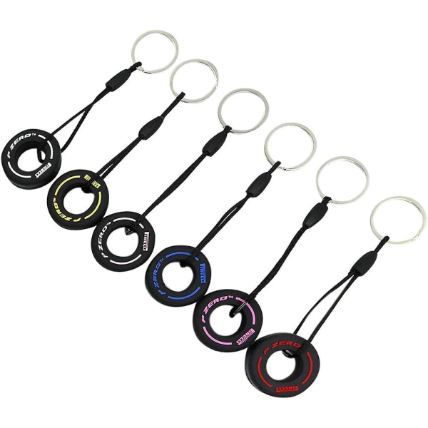 6 st Kartokner Trendiga F1 bildäck Nyckelring Creative Unisex Nyckelring Mini Wheel Nyckelring (6 färger)