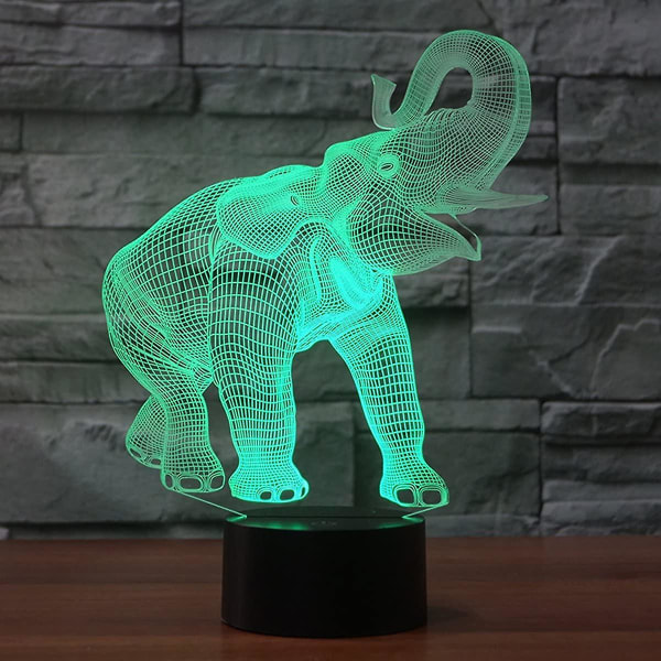 Animals Elephant 3d optisk illusionslampa, USB driven 7 färger Blinkande Touch Switch Skrivbord Led Nattlampa För Barn Sovrum