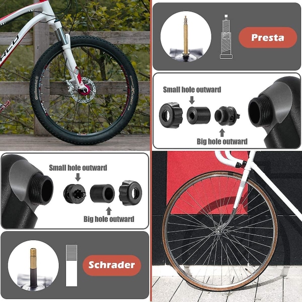 Cykelpump med tryckmätare, [120 Psi][perfekt komplett set] Minicykelpump, kulpump med nål, limfritt lappsats, cykelventilkåpor och F
