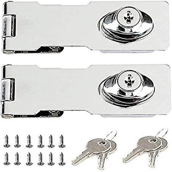 (2-pack) Metalllåshasp 2,5" hänglåsspärr med nyckelbeslag för att låsa skjuldörrar, skåp, lådor, möbler