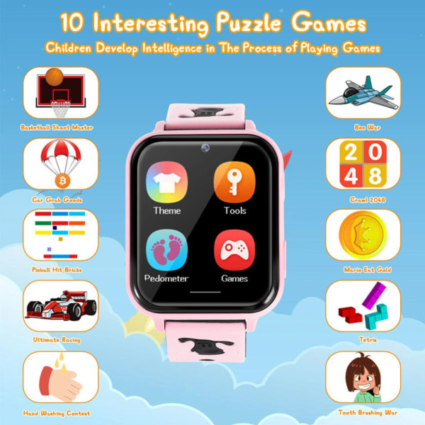 Smart watch för barn med musikspelare stegräknare (rosa)