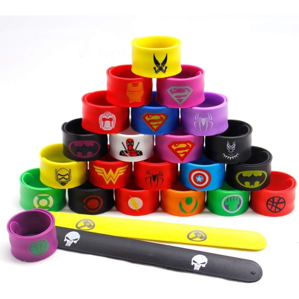 24st superhjältararmband, 24 stilar silikonband till festväskor Snapband Armband för barn Pojkar Flickor Födelsedagsfester