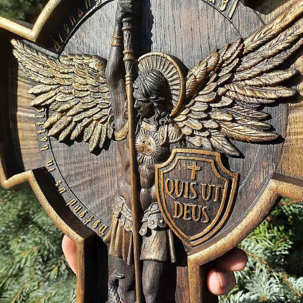 Ärkeängel Michael Naturligt trä snidade religiösa ikon kristen trä present till honom