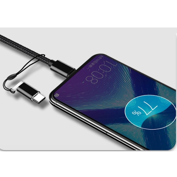 Laddkabel Snabbsladd Multi USB Dataöverföring Laddare 2 i 1 för Micro USB Type-c Android