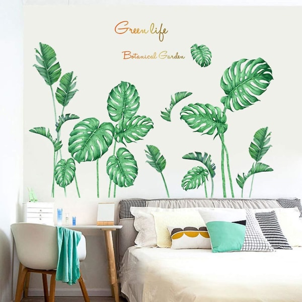 Gröna växter med färska löv väggdekal, livfulla tropiska löv skala och sticka väggdekal konst väggmålning,
