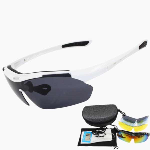 Polariserade cykelglasögon 5 utbytbara linser TR90 båge Sport för män och kvinnor Cykling MTB-sportglasögon White