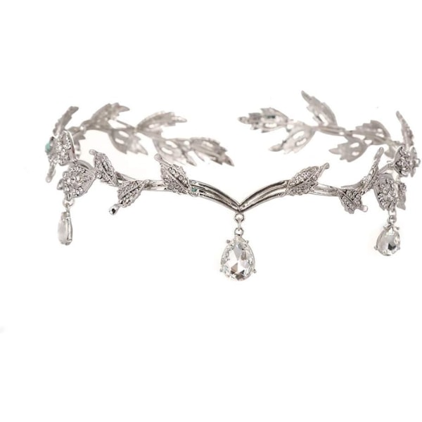 Lurrose Crystal Bridal Tiara Goddess Leaf Crown Pannband för bröllop (silver) white