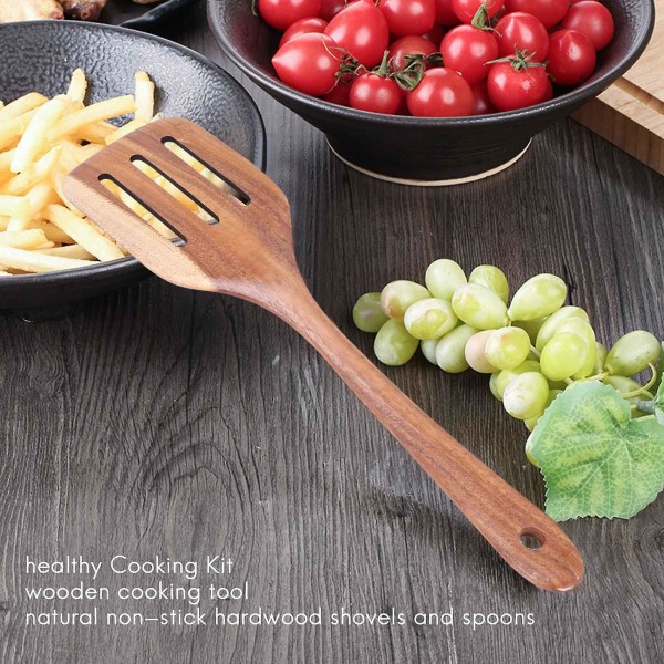 Hälsosam matlagningsredskap Set Trä Matlagningsverktyg Naturlig nonstick hårt trä spatel och skedar - D