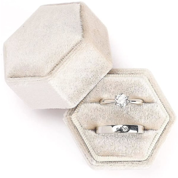Huamade Velvet Smycken Ring Box, hexagon Premium Gorgeous Vintage Dubbel Ring Presentkartong Med avtagbart lock För Proposal Engagemen