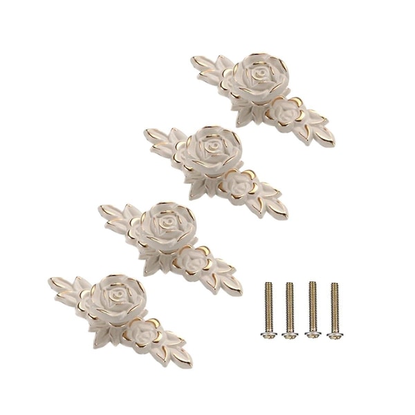 4 st Euro Roses Skåpsknoppar med bakplatta, blomlåda draghandtag för skåp