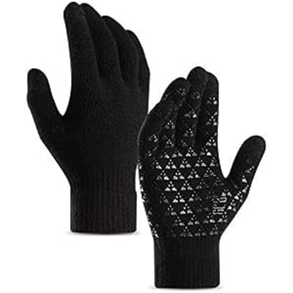 Varmstickade vinterhandskar Pekskärms thermal fleecefodrade handskar Halkfria utomhussporthandskar för män (svart)