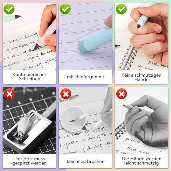 Inget behov av att vässa pennor, värdefulla elever, kalligrafipennor med positiv hållning, automatiska pennor med kontinuerlig kärna (5 stycken) purple