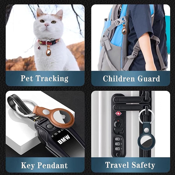 4-pack nyckelringar för Apple Airtags-hållare, skyddande läder Airtags Tracker- case med AirTag hållare