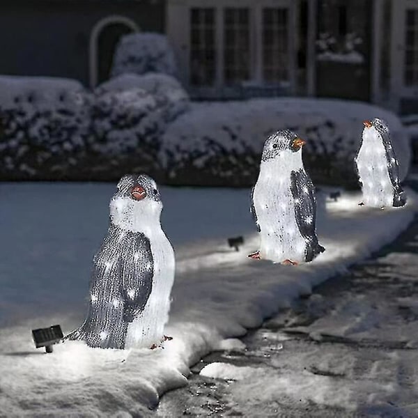 3-pack Light Up Penguin julutomhusdekorationer med LED-trädgårdsbelysning