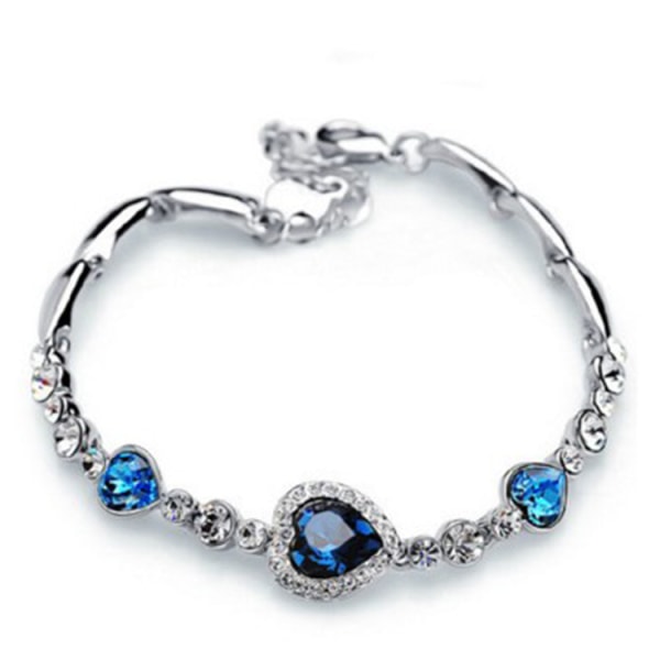 Damer Silver Blue Crystal Heart Rhinestone Armband Armband Arm Smycken Nytt