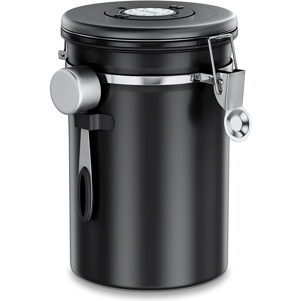 Lufttät kaffeburk 1 kg - kaffebönbehållare av rostfritt stål med CO2-ventil - med mätsked (2,8 L svart)