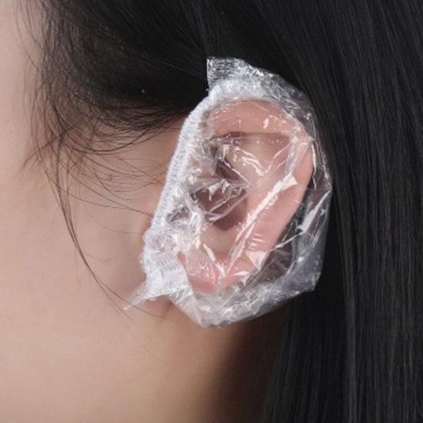 100 st Engångsvattentät Transparent cover Plast hörselskydd hörselkåpor pink