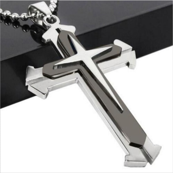 Delikat kristen amulett mäns diamant gratis kors hänge halsband 925 silver halsband 18 k guld halsband black