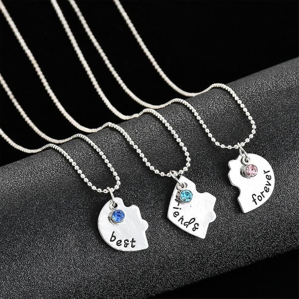 Kvinnors 3-pack "Best Friends Forever" Set Friendship Heart Legering Hänge Smycken Present