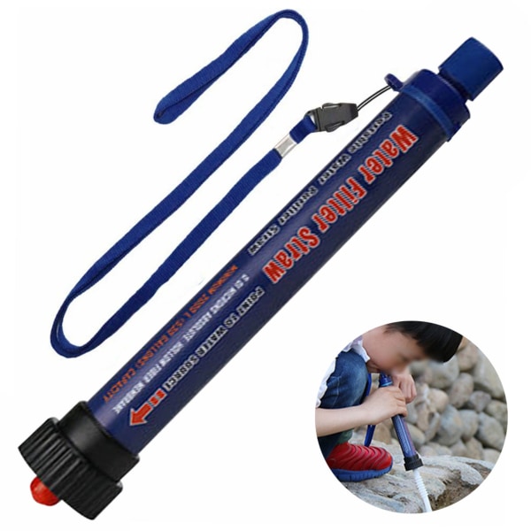 Vattenfilter Halm Bärbar personlig nödfilterrengörare för campingvandring Resor Survival & Backpacking Filterlösningar (marinblå)