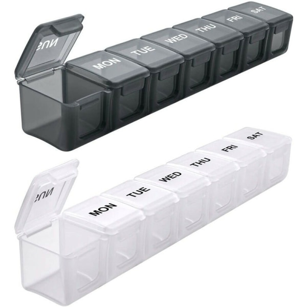 French Weekly Pill Organizer, 7 Day Pill Organizer med 14 fack, Pillbox Pill Box Weekly Pill Organizer - 2 stycken (svart + vit)