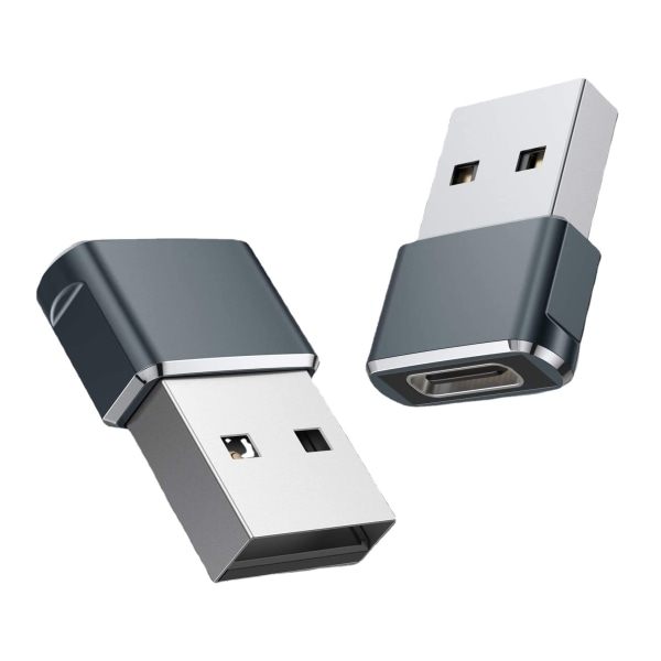 USB C hona till USB hane adapter 2pack, typ A Laddarkabel Power grey