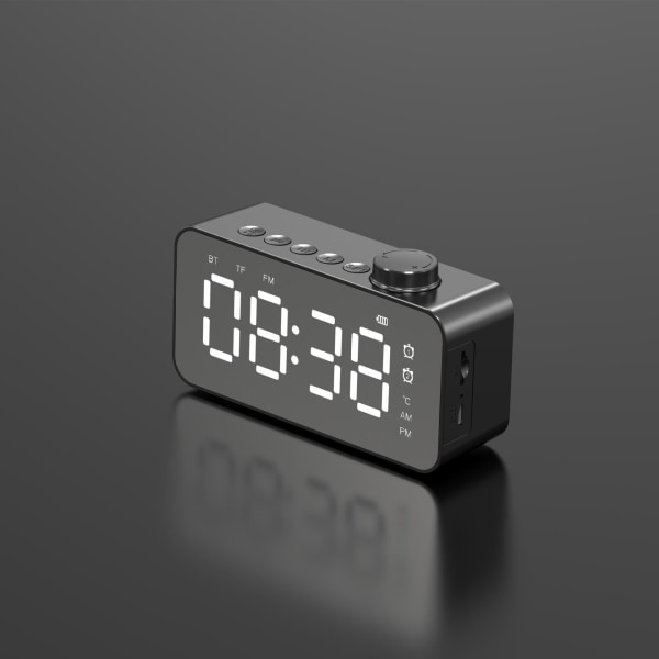 Creative korthögtalare klocka display bluetooth högtalare radio klocka högtalare spegel väckarklocka med knapp（Svart） black