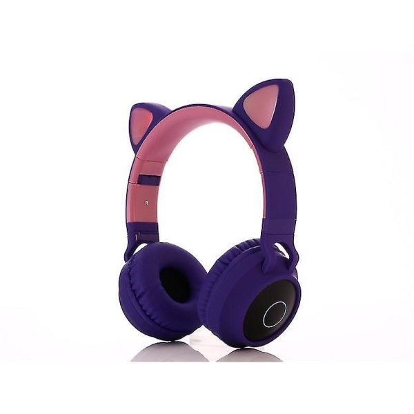 Cute Cat Ear Gaming Headset, Wireless Earbud Type Led Stereo Headset, Fm Radio Tf Card Bluetooth Headset med mikrofon (lila)
