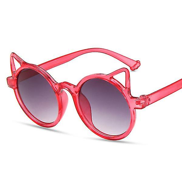Mode kattöron barnsolglasögon, personliga solglasögon med små ansikte UV-skydd, röd båge dubbelgrå