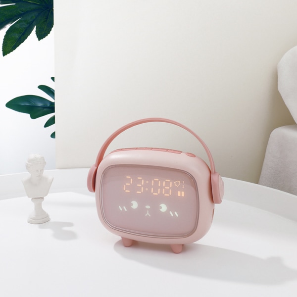 Multifunktionell led nattlampa digital väckarklocka, rosa för flickor