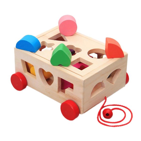 1 set matchande leksaksutbildning 15-håls hållbara bilformade geometriska byggstenar i trä för barn och barn